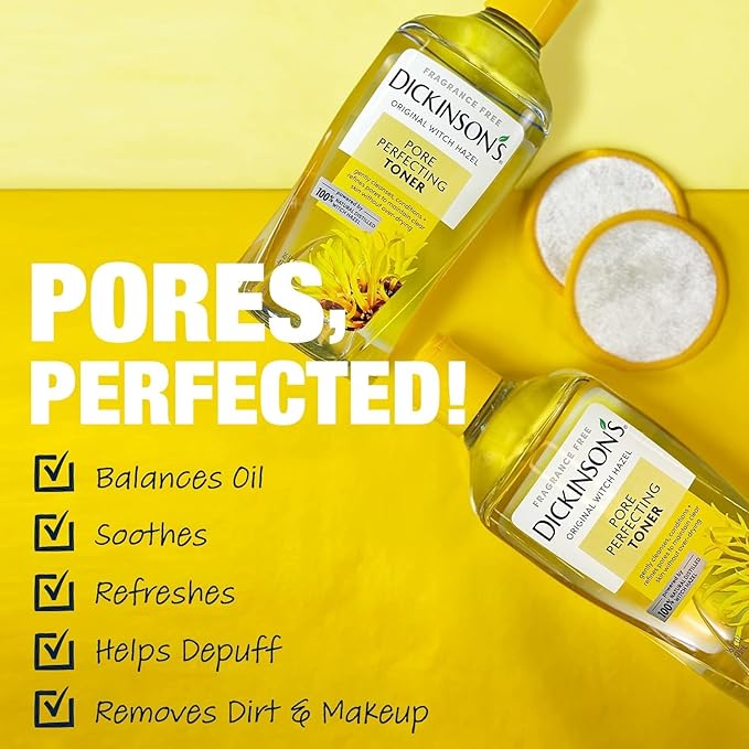 Dickinson's Original Witch Hazel Pore Perfecting Toner | 100% Natural Distilled Witch Hazel | America's #1 Toner | Refines Pores | Removes Impurities & Oil | 16 Fl Oz