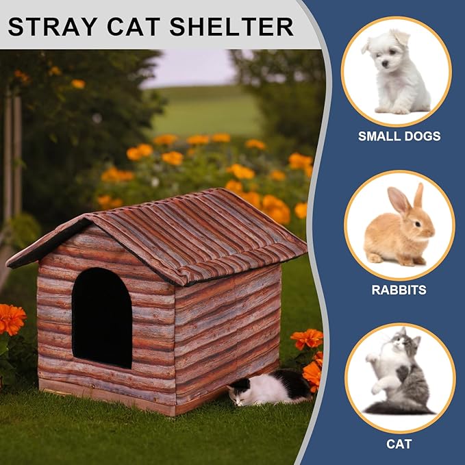 Outdoor Cat House Cat House for Outdoor and Indoor Use - Waterproof Shelter for Cats, Dogs, and Feral Animals (Redwood Color, Medium)