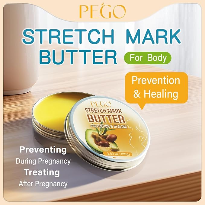 PEGO Stretch Mark Butter for Pregnancy,Women Belly Butter,Shea Butter,Maternity Stretch Mark Cream,Massages Body & Reduces Scar Appearance, Postpartum Care for Moms,Hypoallergenic100g/3.53oz