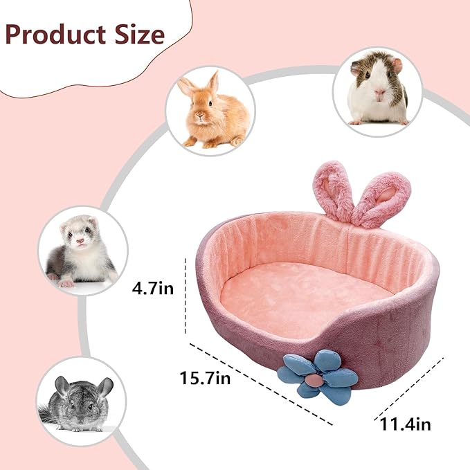 Bunny Bed, Rabbit Beds, Comfortable Guinea Pig Bed with Removable Mat, Washable Rabbit Couch, Suitable for Chinchilla, Hedgehog, Ferret (Pink)