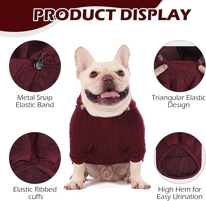EXPAWLORER Textured Cable Knit Basic Dog Hoodie, Elevated Style Dog Sweater with Leash Hole and Pocket, Soft and Warm Pet Winter Coat, Cold Weather Clothes for Small Medium Large Dogs,Wine Red XL