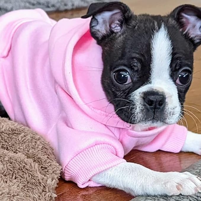 Jecikelon Winter Dog Hoodie Sweatshirts with Pockets Warm Dog Clothes for Small Dogs Chihuahua Coat Clothing Puppy Cat Custume (Pink, Small)