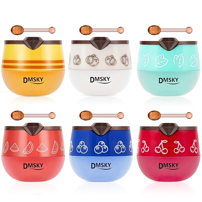 DMSKY 6 PCS Bee Lip Balm Honey Pot, Propolis Lip Mask Overnight Moisturizing Lip Balm with Stick, Lip Sleeping Mask Hydrating Prevention Dry & Cracked