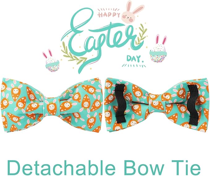 Easter Dog Collar with Bow Tie, Lovely Cotton Easter Carrot Adjustable Bowtie Collar for Girl Boy Dog, Adorable Carrots Puppy Collars with Metal Buckle,S, Neck 10-16in