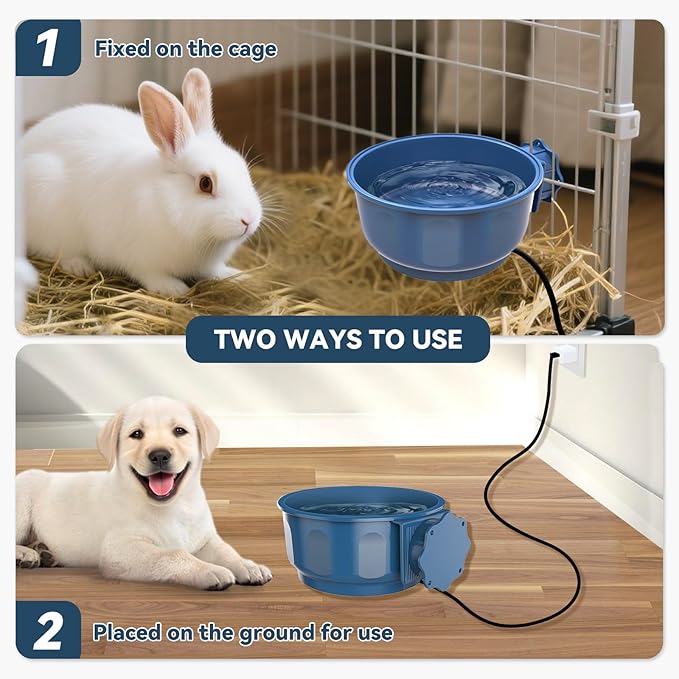 NAMSAN Small Heat Pet Bowl for Cats Rabbits Indoor, 0.6L Heated Water Bowl, Water & Food Thermal-Bowl for Dog Cage, Hanging Kennel Dish, USB Cable, Self-Assembly