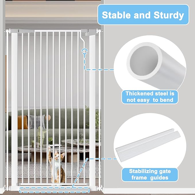 51.18" Extra Tall Pet Cat Gate for Doorway 29.5"-48.4" Wide Auto Close Tall Dog Gate No Drilling Pressure Mounted for Hallway Kitchen,White