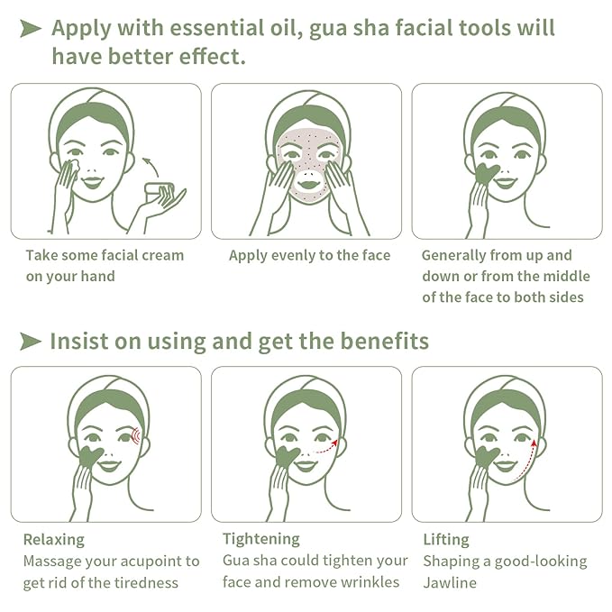 Gua Sha Facial Tools, Natural Jade Guasha Tool for Face, Double Chin & Jawline, Gua Sha Stone Self-Skin Care Face Stone Gua Sha Tools for Women, Green Aventurine