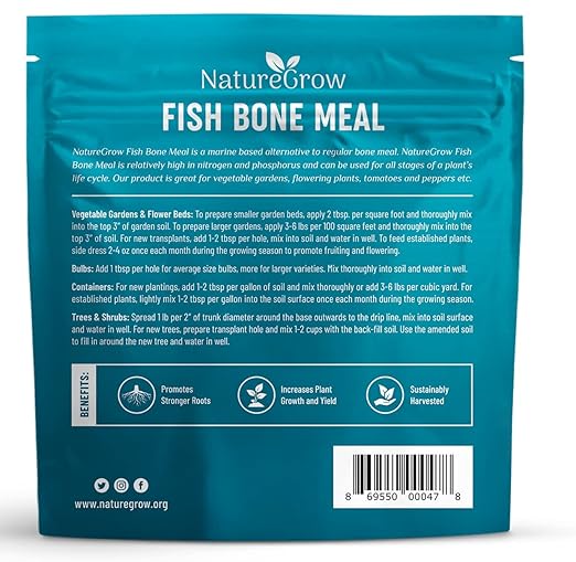 Fish Bone Meal Fertilizer-6-14-0 Natural Plant Food Source of Nitrogen and Phosphorus for Organic Gardening (3LB)