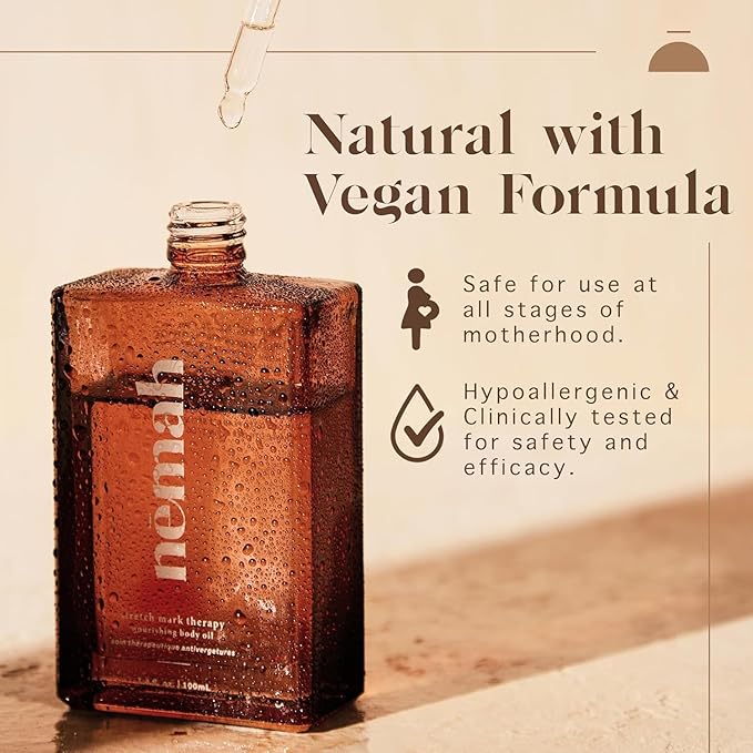Nemah Belly Oil For Pregnant Women, Stretch Mark Oil, Quick Drying Non-Greasy With Jojoba Coconut Hemisqualane Blend, Pregnancy Stretch Mark Prevention, Pregnancy Essentials, Vegan, 3.4 Fl Oz