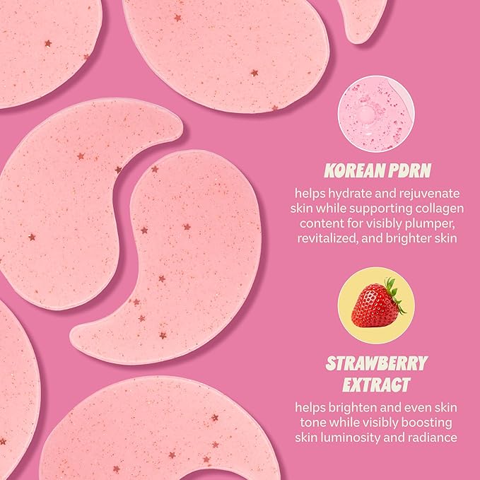 The Crème Shop Gelly Brightening Under Eye Patches, Hydrogel Eye Masks, Hydrating and Depuffing with PDRN & Strawberry Extract, Korean Skin Care, 60 Count (30 Pairs)