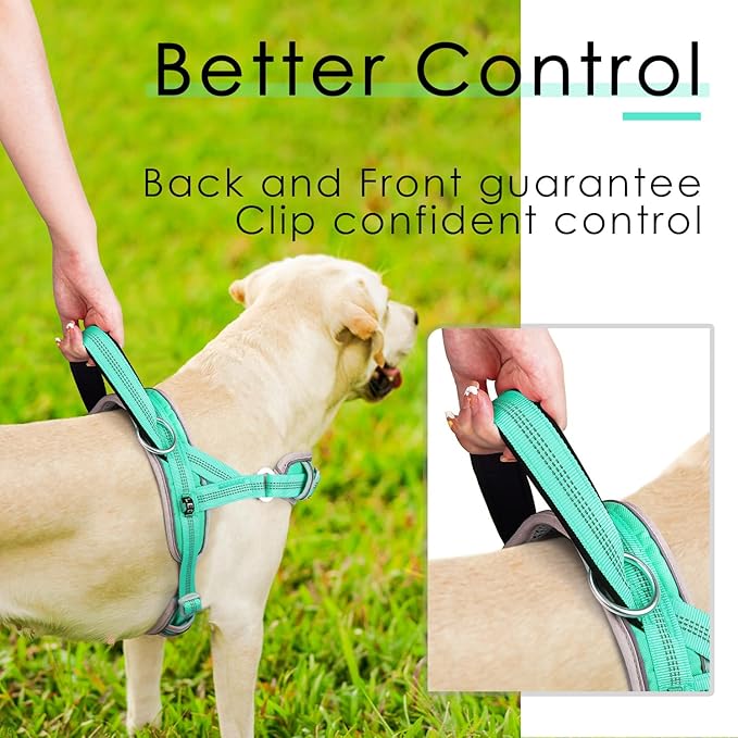 ADVENTUREMORE No Pull Dog Harness for Large Dogs, Sport Dog Halter Harness Reflective Breathable Dog Vest Escape Proof Dog Harness with Easy Control Front Clip Handle for Training Walking L Teal