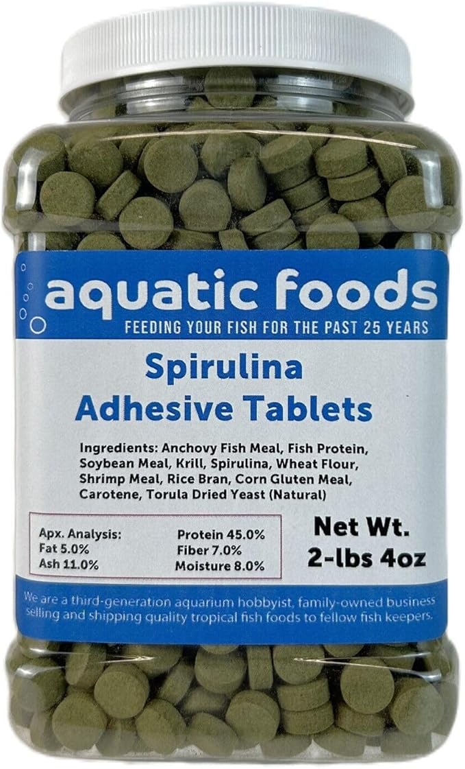 Aquatic Foods Inc. 1/2" x 3/8" Spirulina Glass Sticking Wafers for Tropical & Community Fish Tetras, Guppies, Angel Fish, Cichlids, Goldfish. All Tropical Fish - WL…2-lbs 4oz Jar