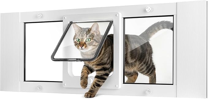 Slevoo Cat Door for Window Adjustable Fits 32"-36" Sliding Windows, Energy-Saving High-Seal Window Pet Door with 4 Lock Modes, Tool-Free Install, Heavy-Duty Aluminum Frame, Multi-Pet Compatible