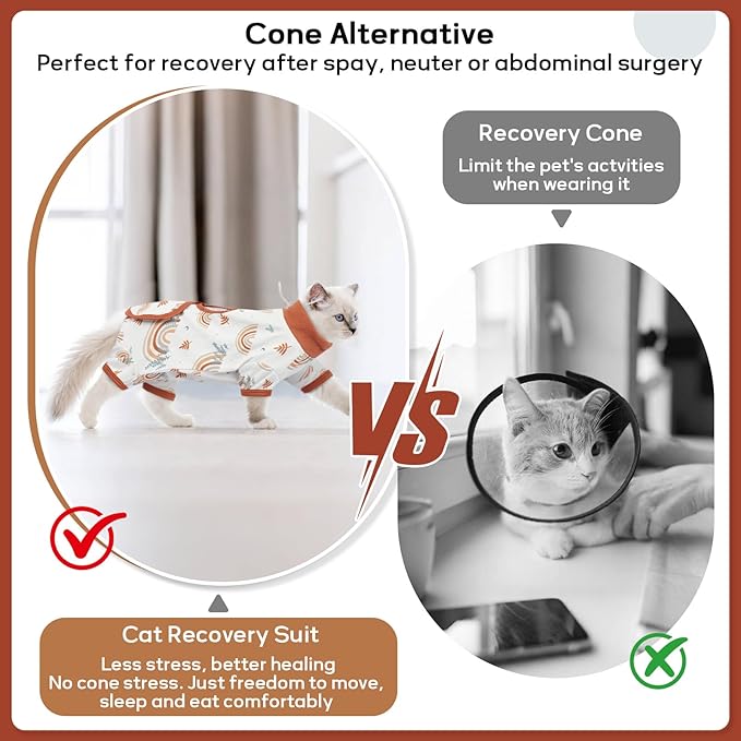 QBLEEV Cat Recovery Suit for Post Surgery, Spay Neuter Suit for Cats, Soft Stretchy Cotton Cat Onesie for Skin Diseases, Anti-Lick Surgical Shirt Pajamas for Abdominal Wound, Kitten Cone Alternative