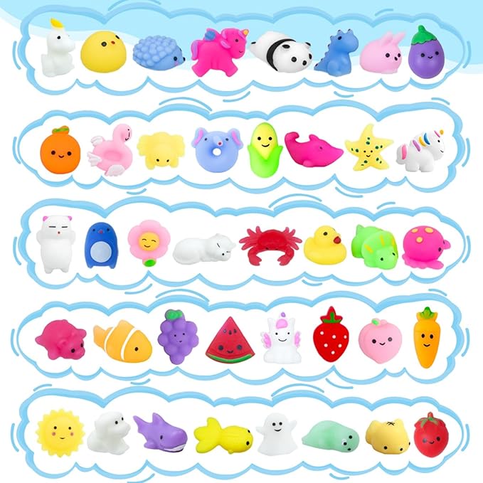 150 Pieces Kawaii Mini Animal Mochi Squishies Toy Party Favors for Kids 8-12 Fufu Bulk Squishy Slow Rising Sensory Fidget Toys for Classroom Prizes Set Christmas Pack Valentine Goodie Bags Easter Eggs