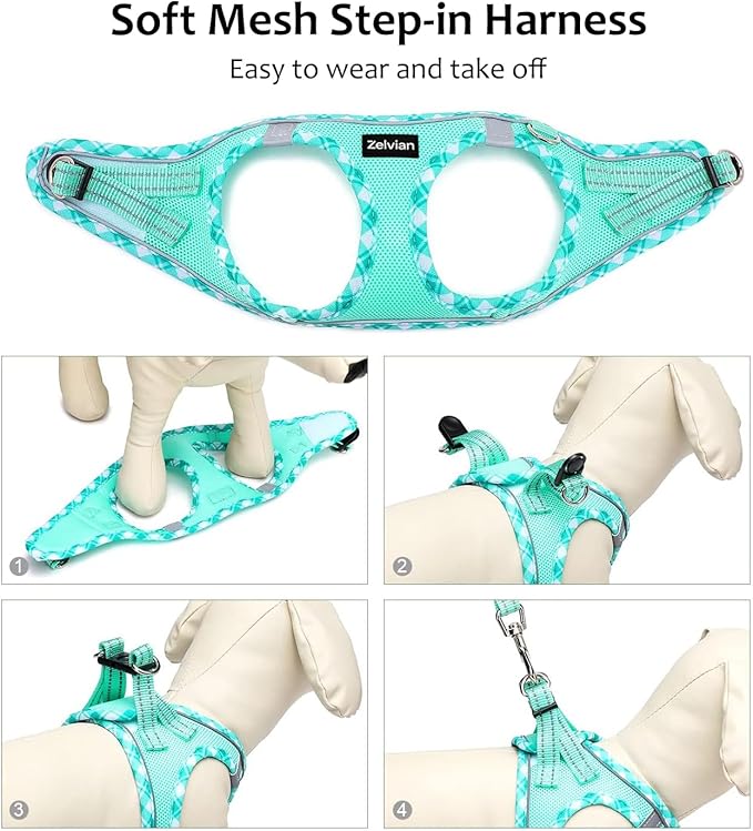 Cat Harness and Leash Set for Walking, Escape Proof Adjustable Soft Mesh Kitten Harness with Reflective Strips, Breathable No-Choke Pet Vest for Large Cats or Small Dogs(Green,L)