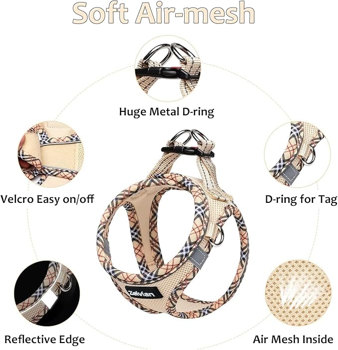Cat Harness and Leash Set for Walking, Escape Proof Adjustable Soft Mesh Kitten Harness with Reflective Strips, Breathable No-Choke Pet Vest for Small Cats or Puppies(Beige,S)