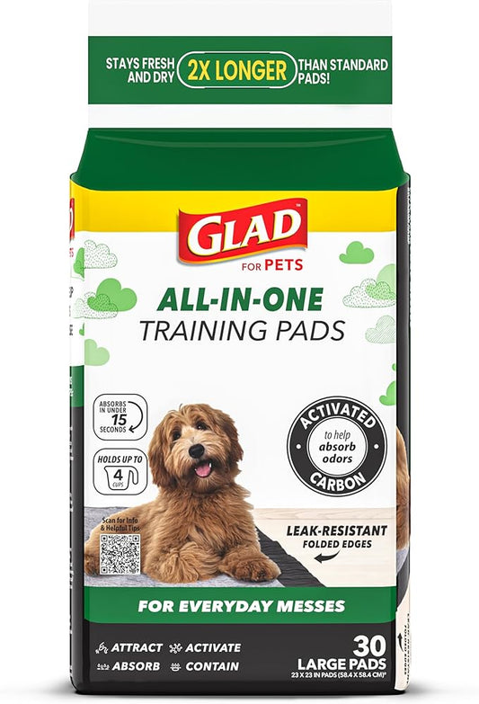 Glad for Pets Black Charcoal Puppy Pads | Puppy Potty Training Pads That ABSORB & NEUTRALIZE Urine Instantly | New & Improved Quality Dog Training Pads, 30 count