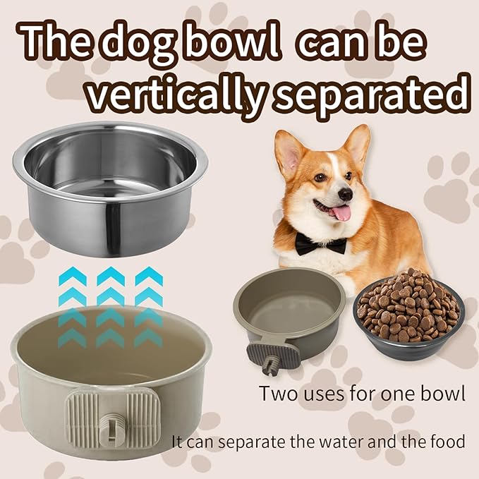2Pcs Pets Lightweight Stainless Steel Bowl,Removable Stainless Steel Pet Hanging Food Water Feeder Bowl for Puppy Dog Cat Rabbit Ferret Bird Gunea Pigs (Gray, S)