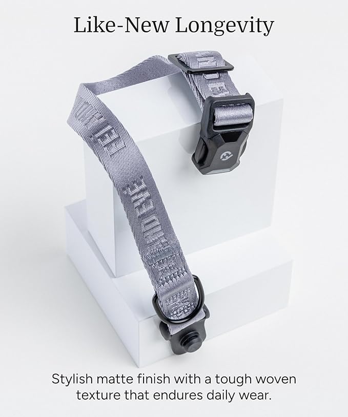2025 New Edition, Fei & Eve MagEase Dog Collar - Patented Magnetic Buckles | Fur-Safe | Premium 210D Nylon | 450LB Escape-Proof | Adjustable Fit | Medium (Twilight Gray)