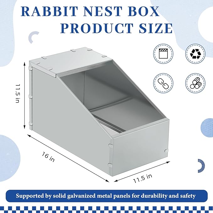 Maxcheck 1 Pcs Galvanized Metal Rabbit Nesting Box Bunny Small Animal Nest with Removable Acrylic Floor Durable Easy to Clean for Indoor Outdoor Use Rabbit Supplies (16 * 11.5 * 11.5 Inch)