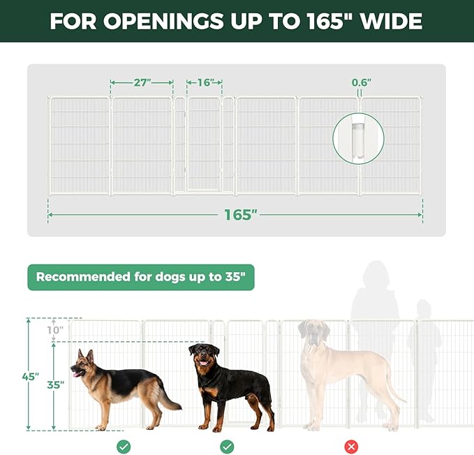 FXW Dog Gate Extra Wide Designed for Indoor Use, Adjustable Width Up to 165-inch Wide (45" H 6 Wire Panels for Large Dogs), White