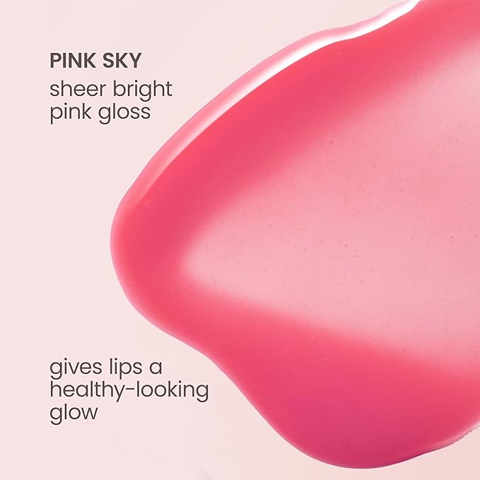 Burt's Bees Lip Oil Pink Sky, Instant Hydration, Nourishes and Softens Lips, Sheer Wash of Color, High Shine Finish, Responsibly Sourced Jojoba Oil, Non Sticky, Wand Applicator, 0.15 Ounce