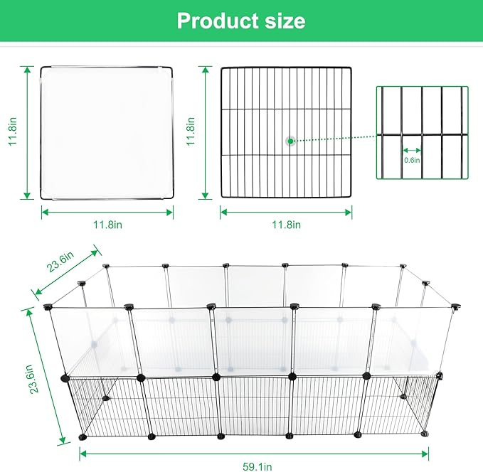 Pet Playpen Indoor, Transparent Clear + Wire Small Animal Playpen, 28 Panels (11.8") DIY Plastic Enclosure, Expandable Pet Fence Indoor for Guinea Pigs, Bunny, Hamsters, Hedgehogs, Puppies & Kittens