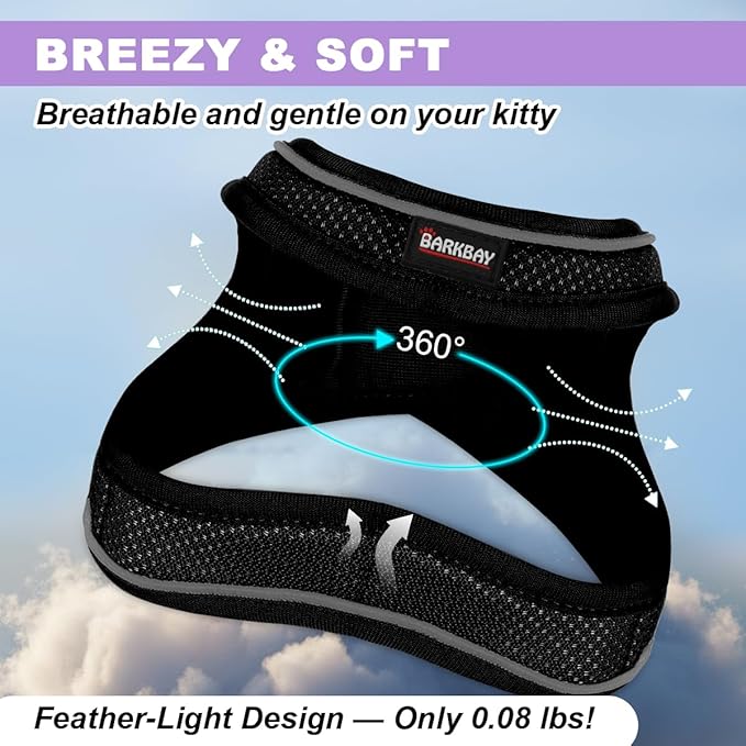 Cat Harness and Leash Set,Escape Proof Kitten Harness,Step in Adjustable Soft Lightweight,Easy Control,Reflective Strips Comfortable for Walking Travel(Black,S)