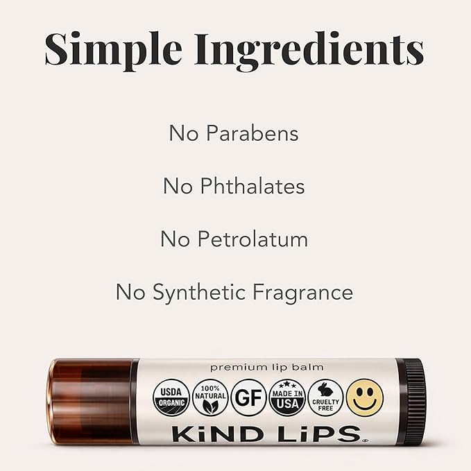 Kind Lips Vanilla Lemon Organic Lip Balm Natural Moisturizing Lip Care 3 Pack