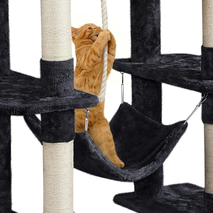 Yaheetech Cat Tree Cat Tower, 63in Multi-Level Pet Furniture for Indoor Kitten w/Sisal-Covered Scratching Posts & Condo, Activity Center for Kitty, Black