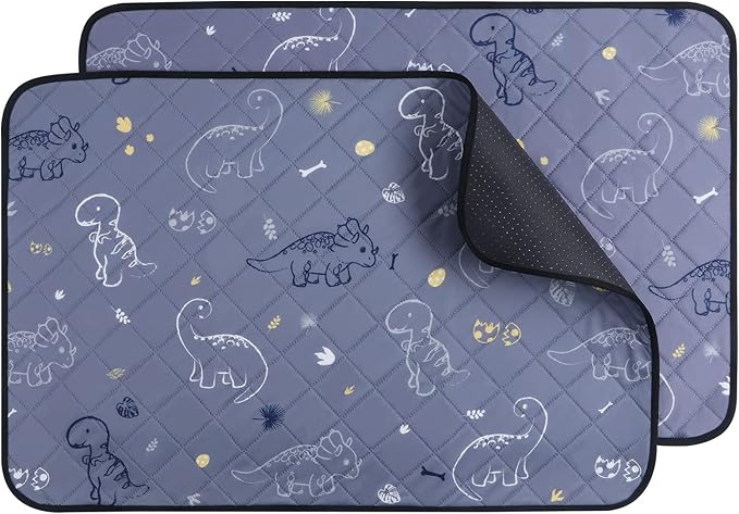 IEUUMLER Washable Pee Pads for Dogs, 2 Pack Non-Slip & Waterproof Pack Whelping Pad, Reusable Washable Puppy Potty Training Pad with Fast Absorbent for Playpen EU007 (Gray Dinosaur, 24"X18"-2pcs)
