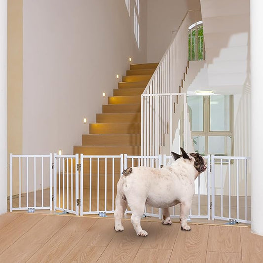 No Pawblems Free Standing Short Dog Gate, 16.5'' Tall Foldable Dog Fence for Indoor & Outdoor, Up to 72 Inch Extra Wide Puppy Gate for Stairs, Hallways, Doorways, Deck, Yard (White, 6 Panels)