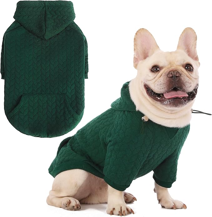 EXPAWLORER Textured Cable Knit Basic Dog Hoodie, Elevated Style Dog Sweater with Leash Hole and Pocket, Soft and Warm Pet Winter Coat, Cold Weather Clothes for Small Medium Large Dogs,Dark Green M