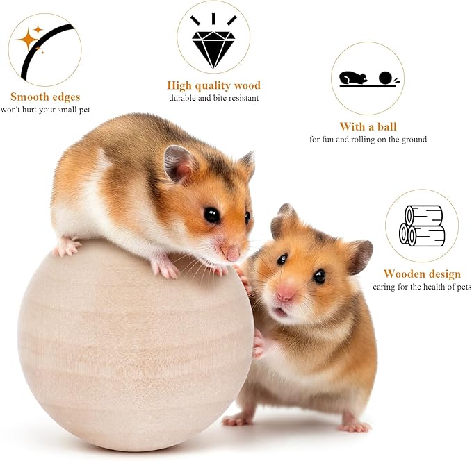 (2.36 inches) Hamster Wooden Grinding Ball Natural Pine Wood Non-Toxic Gnawing Toy pet Sports and Relaxation Supplies Golden Bear Flower Branch Mouse Teeth Care Interactive Ball