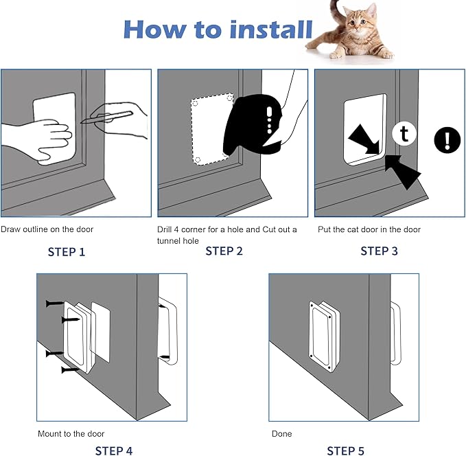 Wordcam Large Cat Door(Outer Size 10.7'' x 9.5''), Robust Cat Door for Interior Exterior Doors, Cat Flap Door with 4 Way Lock, Pet Door for Cats Kitty Kittens Doggies (White, L)