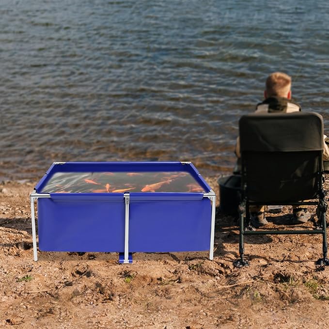 Canvas Fish Pond Cuboid Above Ground Fish Pond Foldable Temporary Fish Tank with Drain Valve, Portable Indoor Outdoor Koi Breeding Pond Aquarium Water Tank