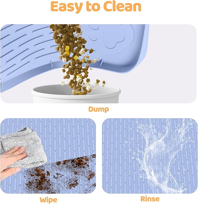 Dog Food Mat, Extra Large 34" x 22" Silicone Pet Feeding Mat with Raised Edge Pet Placemat for Small, Medium, and Large Pets Non-Slip, Easy to Clean (Blue)