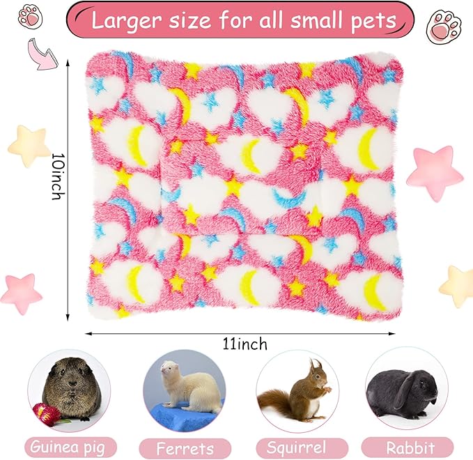 Jetec 3 Pcs Bunny Guinea Pig Beds Soft Bunny Mats Warm Guinea Pig Mat Small Animal Winter Bed Pads Fleece Sleeping Pads for Indoor Rabbit Hamster Squirrel Hedgehog Chinchilla Ferret(Moon)