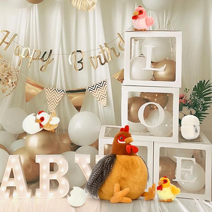 8Pcs Chicken Stuffed Animal, Stuffed Hen with Little Baby Chicks and Coop, Plush Toys for Kids, Hit of Christmas Farm Party