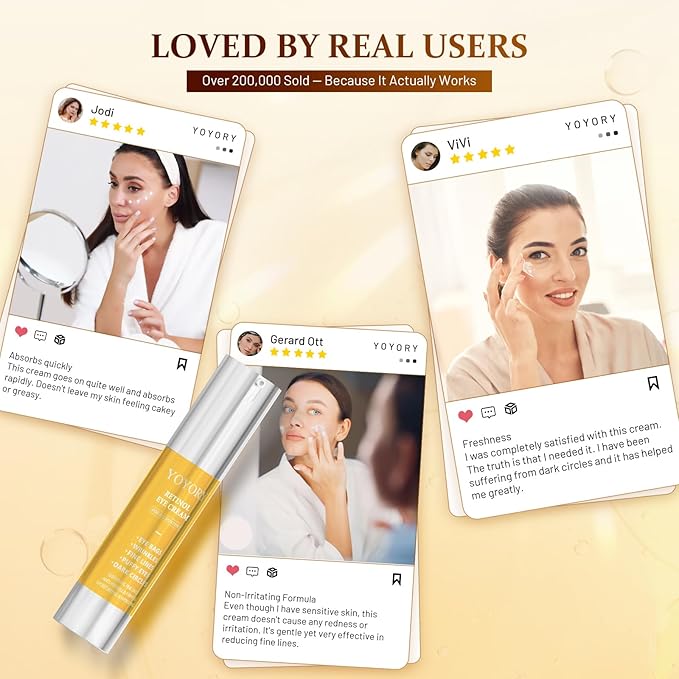 Retinol Eye Cream for Eye Bags - Rapid Under Dark Circles,Wrinkles, Fine Lines, Puffiness | Hydrating Anti-Aging Moisturizer Skin Care, Christmas gifts for Women and men 0.67 fl oz (Yellow)