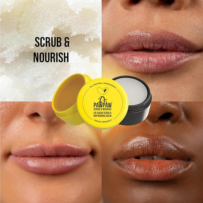 Dr. PawPaw Lip Scrub and Lip Balm Duo - Vegan Lip Scrub Exfoliator and Hydrating Lip Balm with Pawpaw, Aloe, Olive and Castor Oils - 0.55 oz