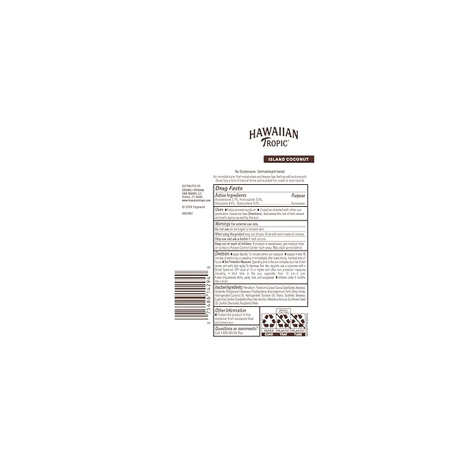 Hawaiian Tropic Lip Sunscreen SPF 30,Island Coconut | SPF Lip Balm,Beach Essentials,Travel Size Sunscreen for Lips,0.3oz,(Pack of 2)