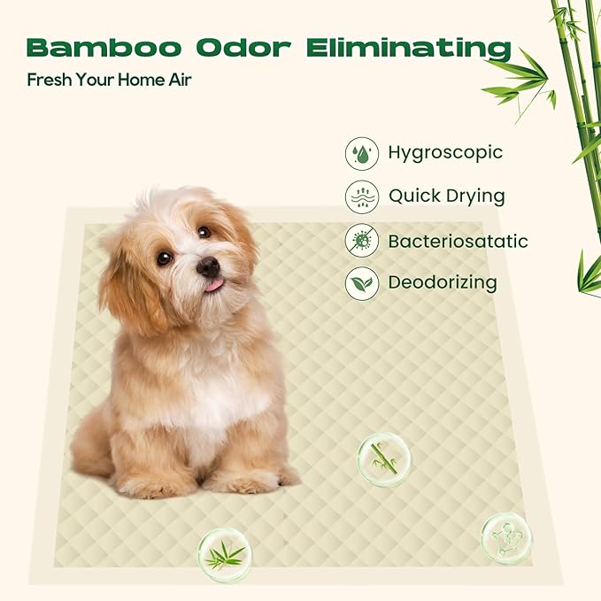 Puppy Pads 100 Count Small 22x22in Bamboo Training Pads Deodorizing Leakproof Quick Drying Dog Pee Pads Super Absorbent Disposable Pee Pads for Dogs Puppies, Doggie, Cats, Rabbits