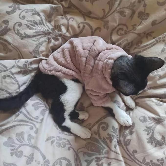 Turtleneck Sweater for Sphynx Cat Soft Coral Fleece Cat Clothes Thick Winter Warm Outfit Coat for Hairless Cats and Small Dogs Apparel with Sleeves (Pink, XXL (13.3-16 lbs))