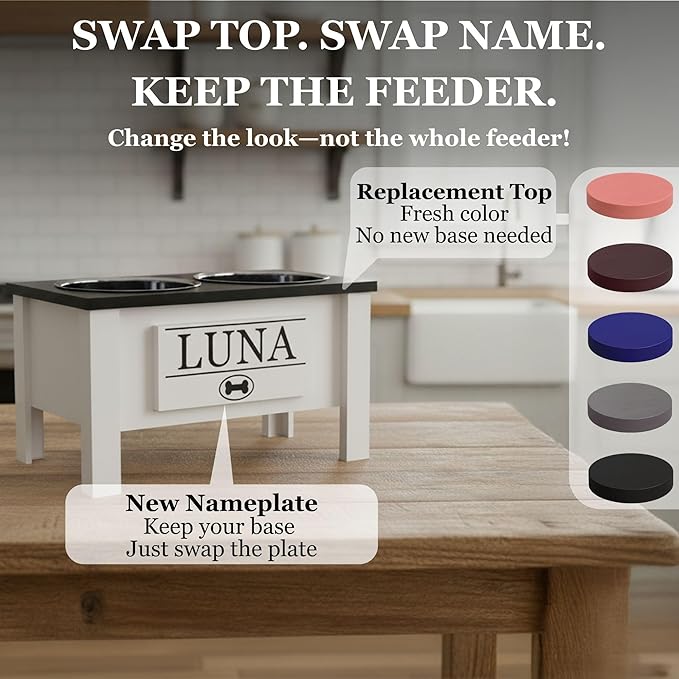 GTW Personalized Elevated Dog Bowl Stand for Large, Medium, Small, X-Small Dogs - Stainless Steel Food and Water Bowls - Raised Dog Dish (X-Large, Grey)