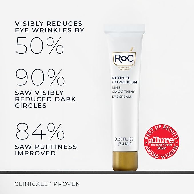 RoC Retinol Correxion Eye Cream Mini for Dark Circles & Puffiness,Daily Wrinkle Cream,Anti Aging Line Smoothing Skin Care Treatment,.25 Ounces,(Pack of 2)
