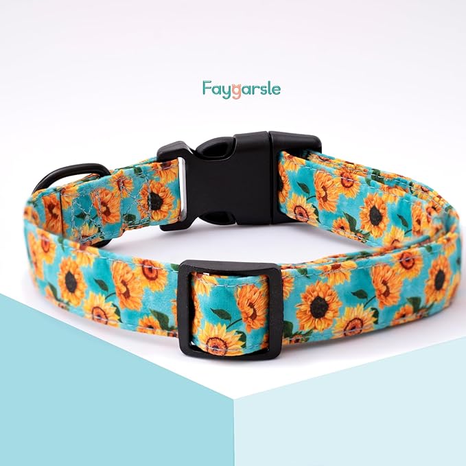 Faygarsle Dog Collar for Small Medium Large Dogs Cute Light Green Puppy Collars for Female Dogs Sunflower Patterned Pet Collars for Summer Spring Wedding Puppy Girl Dog Collar M
