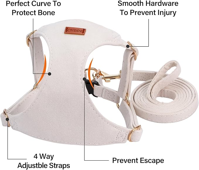 No Pull Dog Harness- Lightweight, Soft, Adjustable Small Harness Collar and Leash Set, Suitable for Cats Puppy Small and Medium-Sized Dog Outdoor Training and Running (Beige, S)