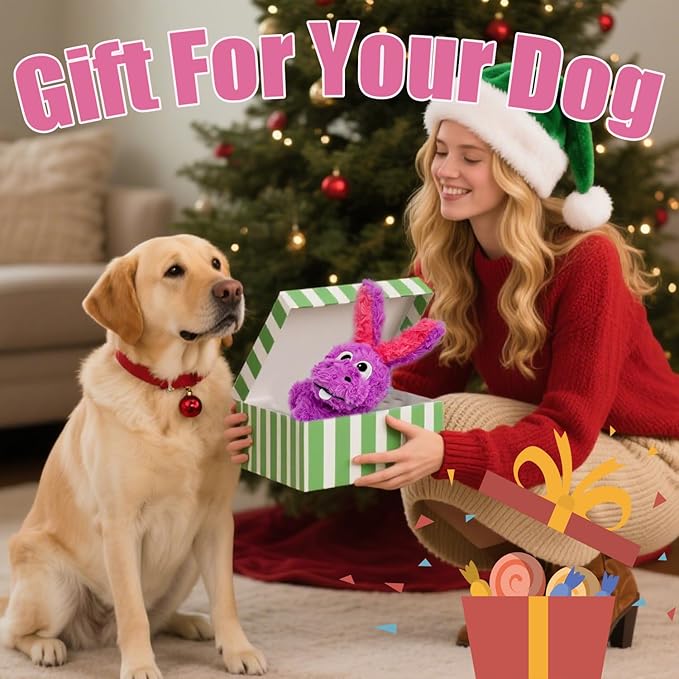 Donkey Squeaky Dog Toys to Keep Them Busy, Stuffed Plush Girl Dog Birthday Toy Crinkle Pet Puppy Tug Toy for Small Medium Large Dogs (Purple)